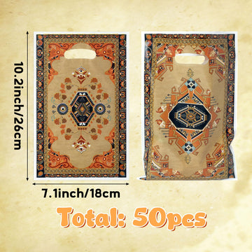 3Sscha 50Pcs Aztec Boho Party Favor Bag - Vintage Bohemian Retro Plastic Waterproof Goodie Bags Rustic Tribal Art Rectangular Gift Bags For Kids Birthday Baby Shower Decoration Party Supplies