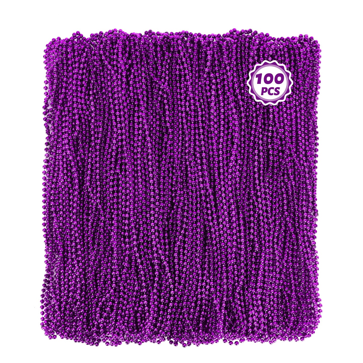 100 Pcs Purple Beads Necklaces, Mardi Gras Beads Necklaces, 33'' Round Beaded Bulk Parade Throw Accessories Set, Beads Necklaces