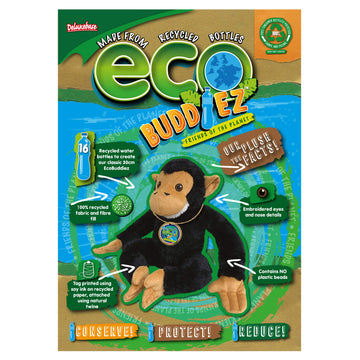 Ecobuddiez - Chimp From Deluxebase. 8-Inch Sustainable Plush Animal From Recycled Materials, Eco-Friendly Soft Stuffed Toy, Chil