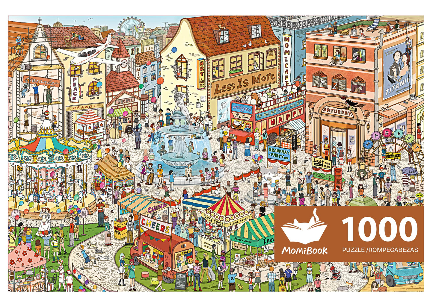 MOMIBOOK Puzzles for Adults 1000 Piece Jigsaw Puzzles of Streets Full of Cherry Blossoms, Painting Image Difficult Challenging H