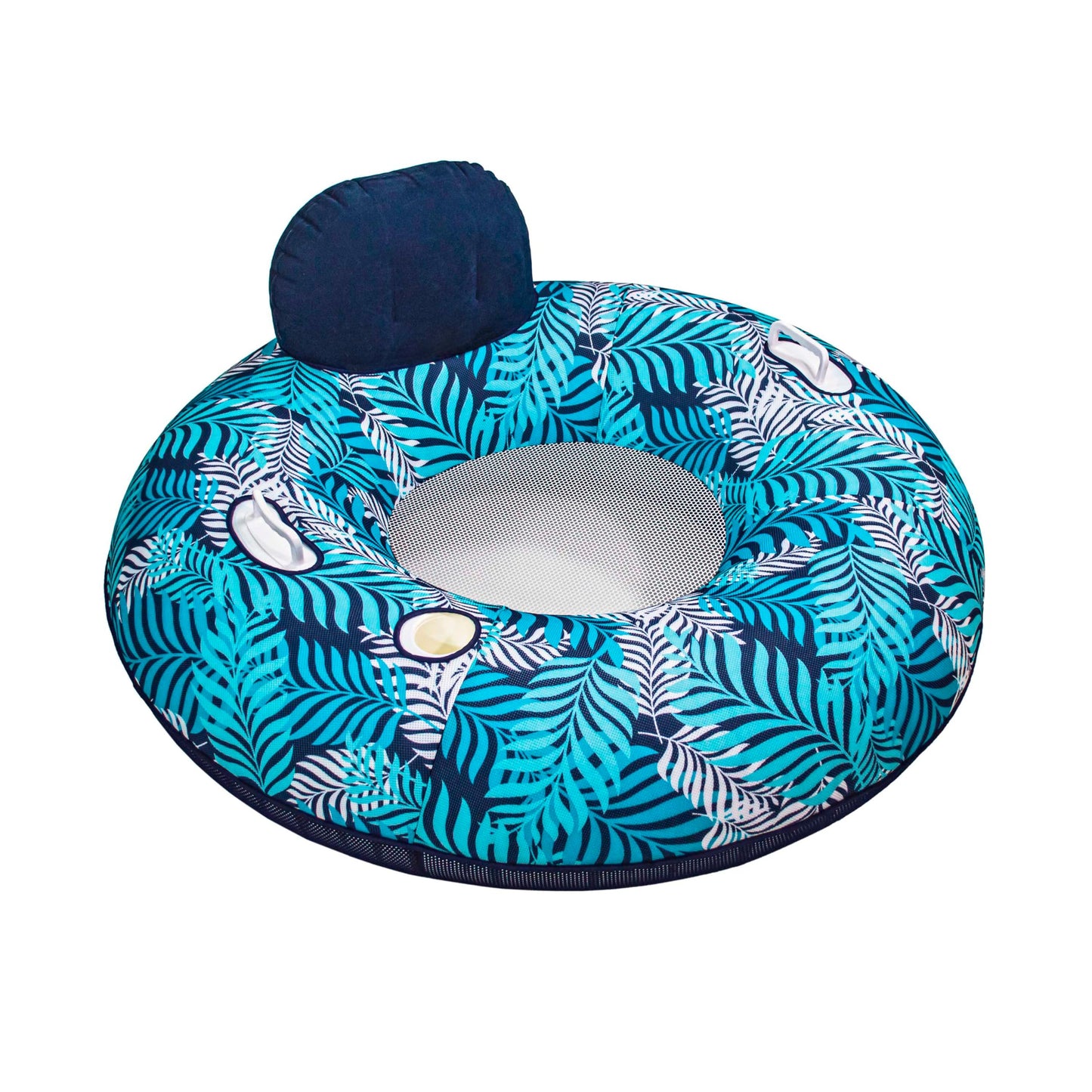 Aqua Leisure Oversized Supreme Lake Tube Float - Heavy Duty Adult Pool Chair Float - Blue/White Fern