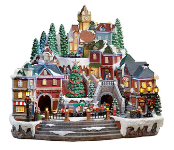 MOMENTS IN TIME Christmas Village Centerpiece Decor with LED Lights, Rotating Train, and Animation - NM-X17045AA