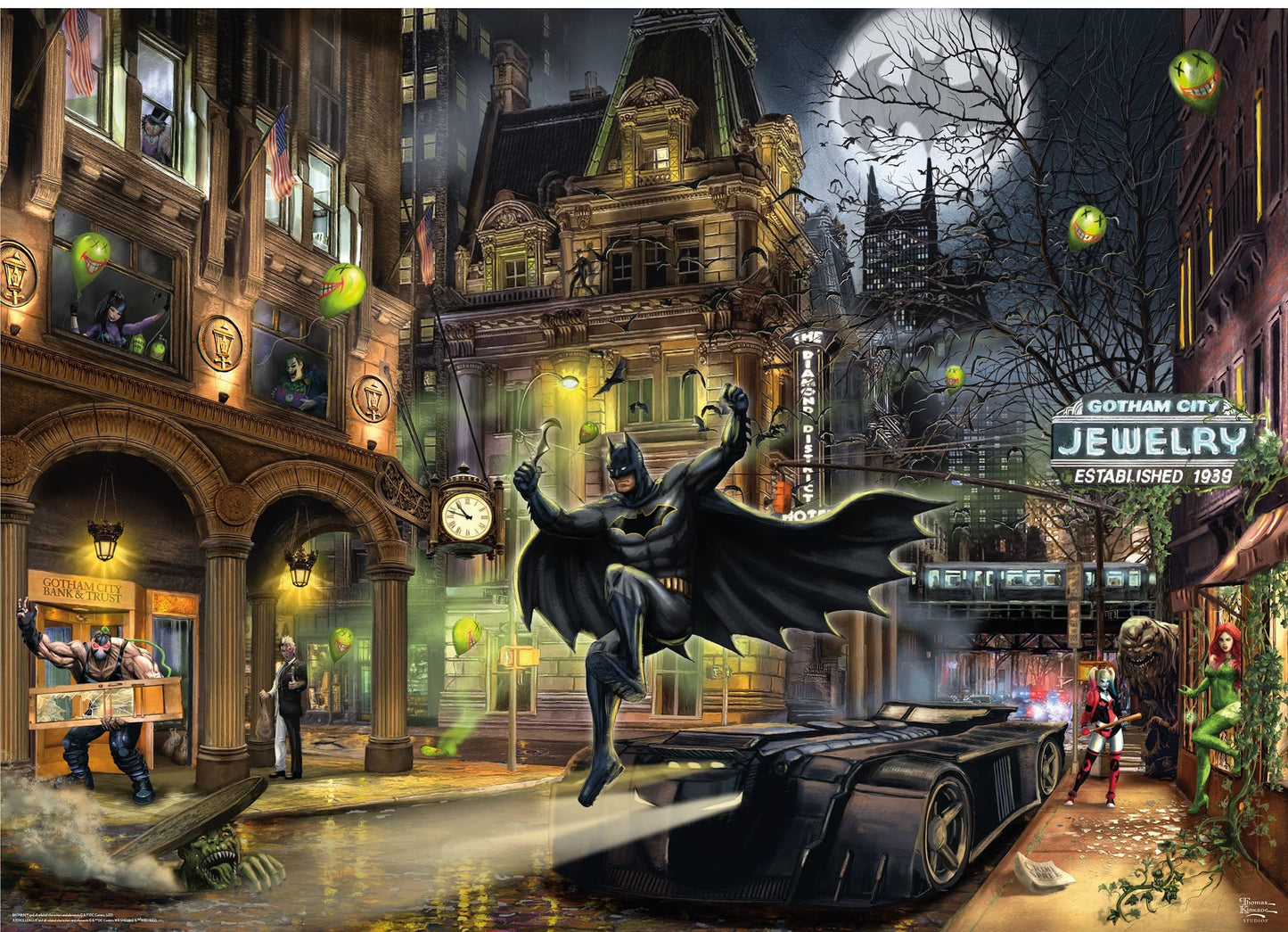 Ceaco - Thomas Kinkade - Dc Comics - Batman Gotham City - 1000 Piece Jigsaw Puzzle