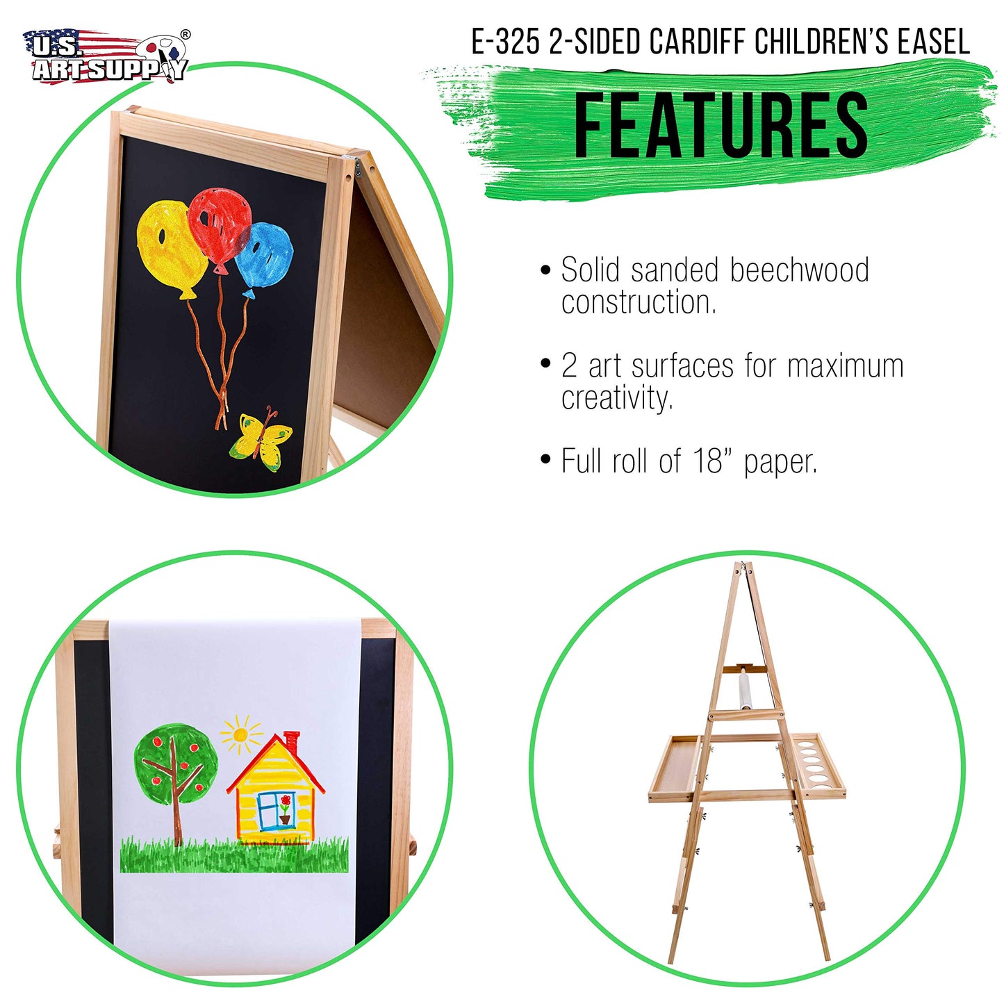 Us Art Supply Cardiff Children'S Art Activity Easel With Easel Paper Roll, 2 Large Storage Bins And Now 6 No-Spill Child'S Paint