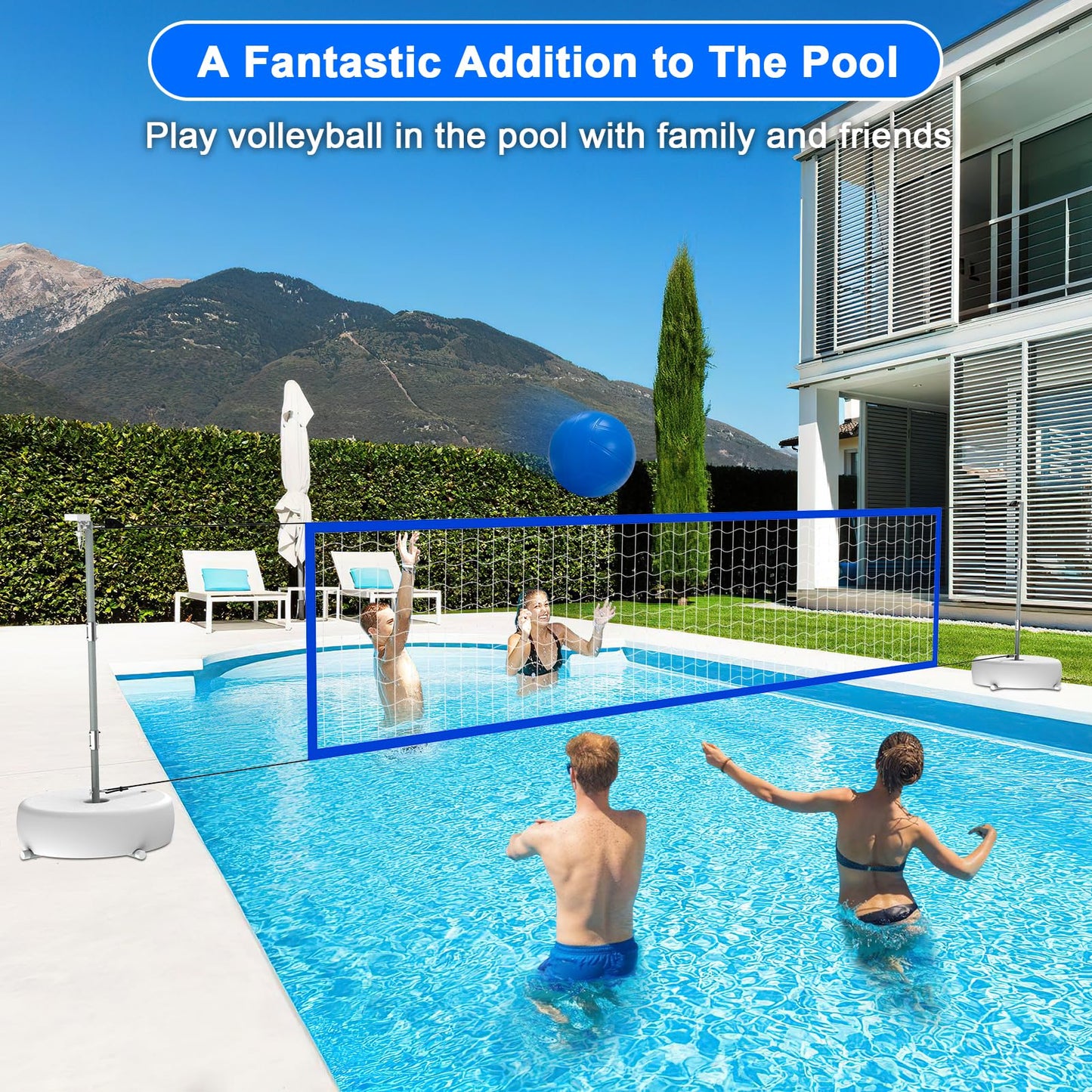 Pool Volleyball Net Set With Lights, Solar Powered Portable Outdoor Led Volleyball Net For Pool With 2 Glowing Balls,Pump And We