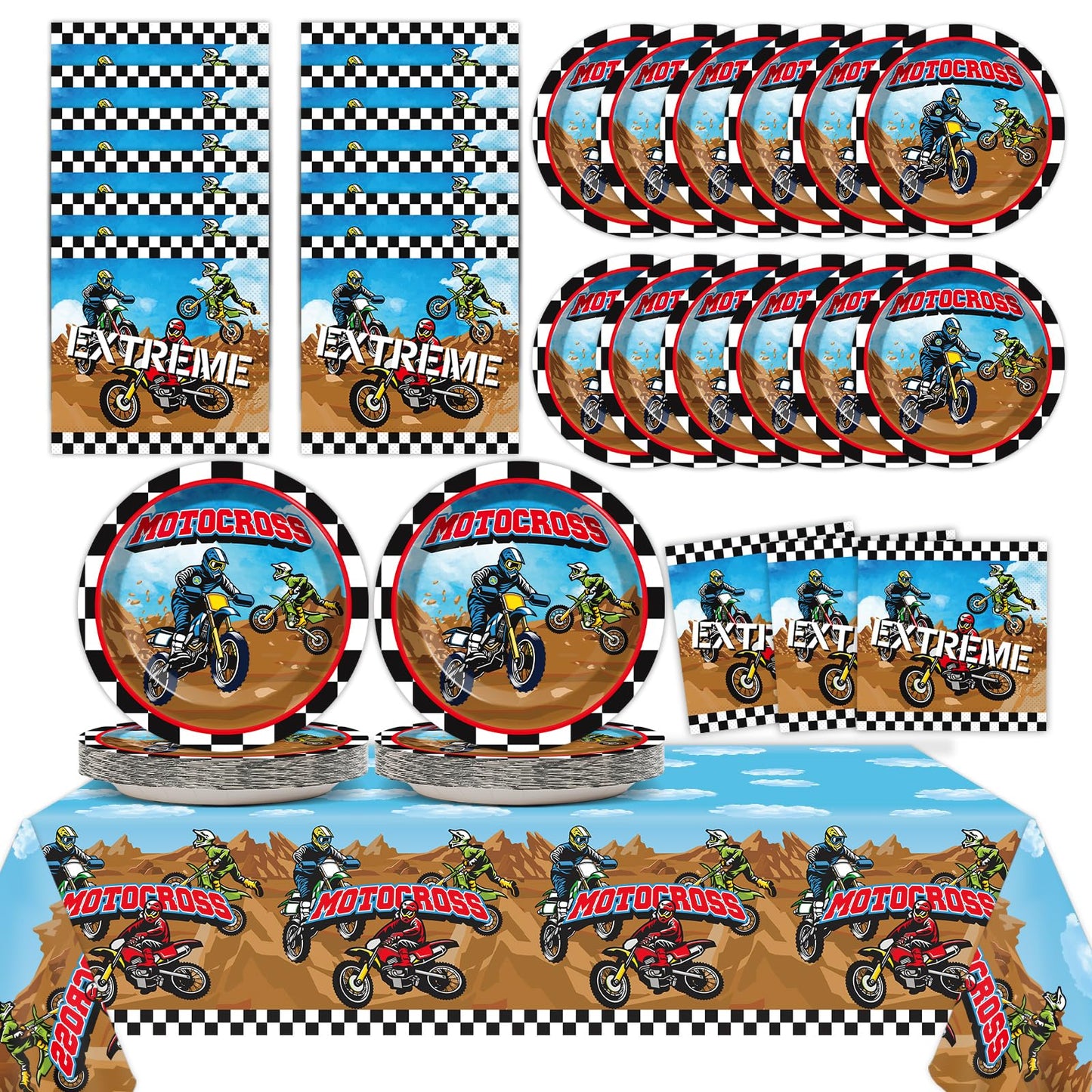 Dirt Bike Birthday Party Supplies Serves 24 Motorcycle Party Paper Plates Napkins Set Motocross Dirt Bike Tablecloth Tableware K