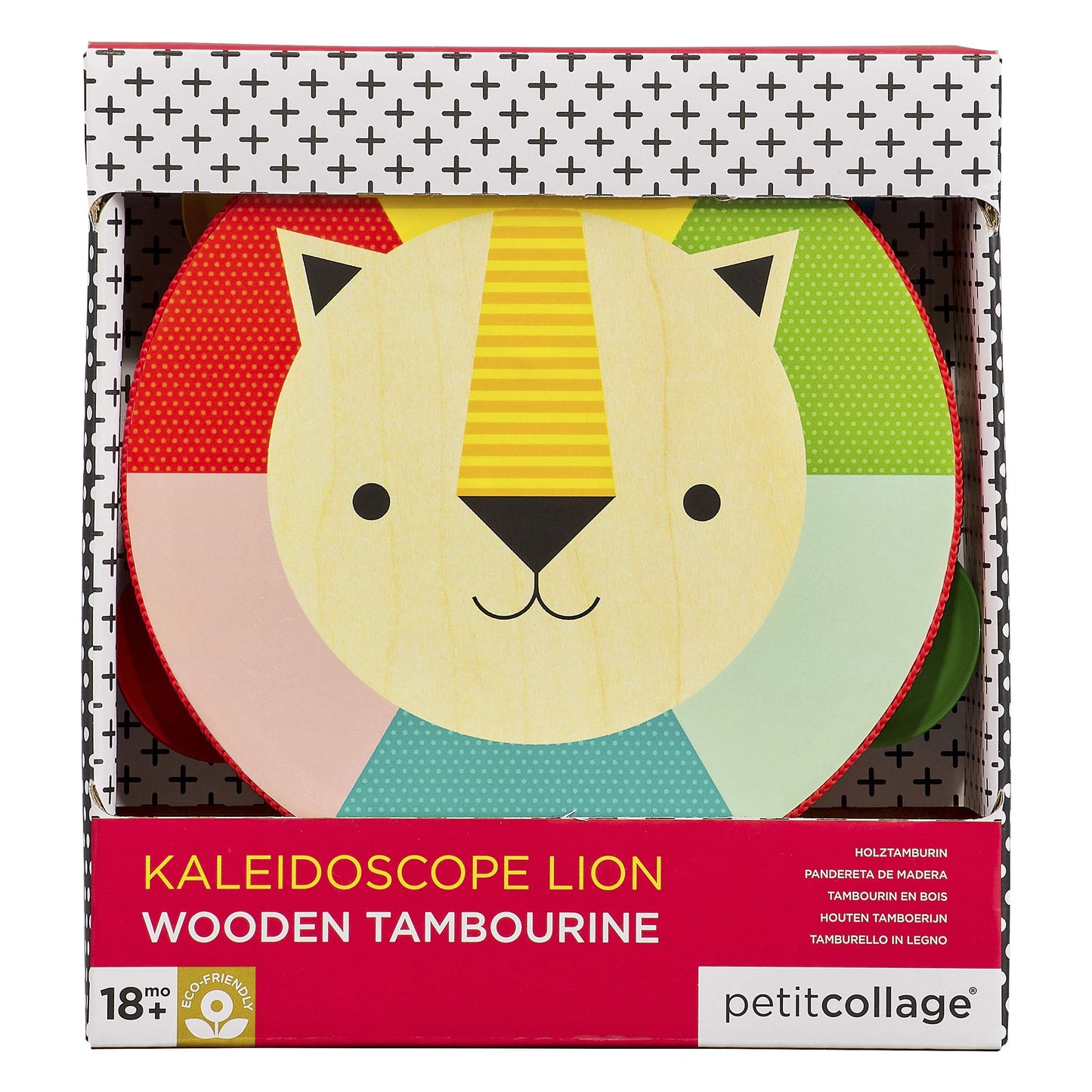 Petit Collage Kaleidoscope Lion Wooden Tambourine For Kids – Toy Musical Instrument For Ages 18+ Months – Activity Toy Made With Safe Materials – Makes A Great Gift Idea