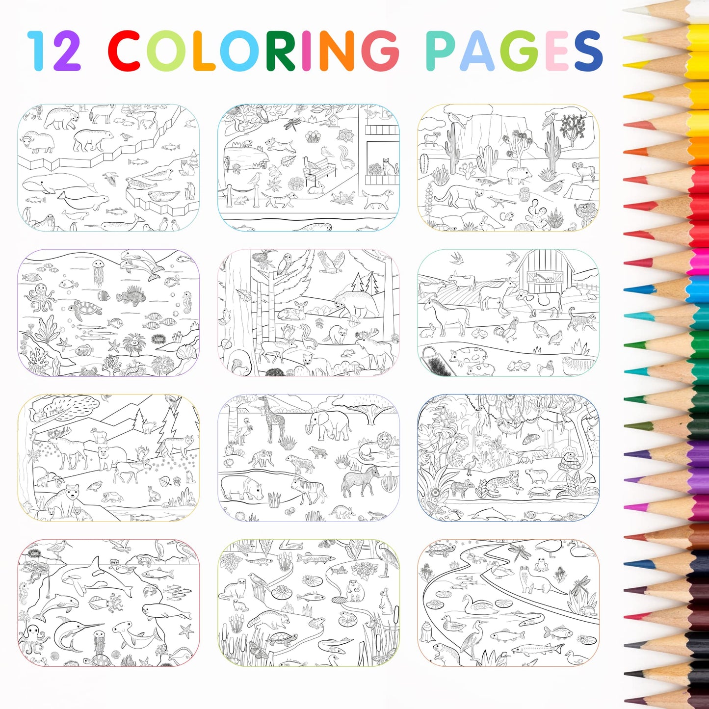 CUPKIN Animal Habitats Sticker Book - 500+ Stickers & 12 Coloring Pages - Fun for Kids Ages 2-10 - Paper, SB-Habitat