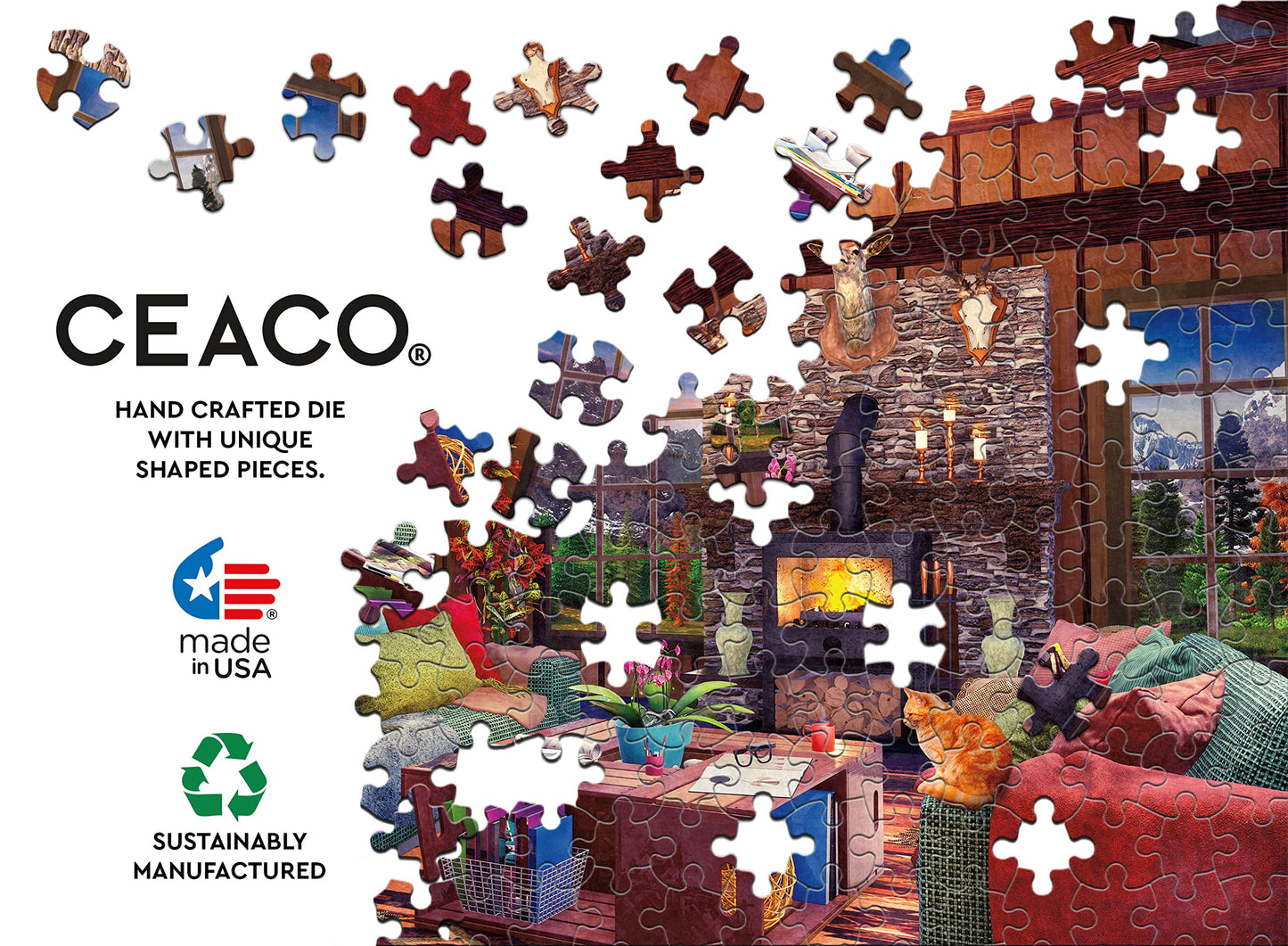 Ceaco - Rustic Lodge - Cozy Fire - 1000 Piece Jigsaw Puzzle, 27 X 20