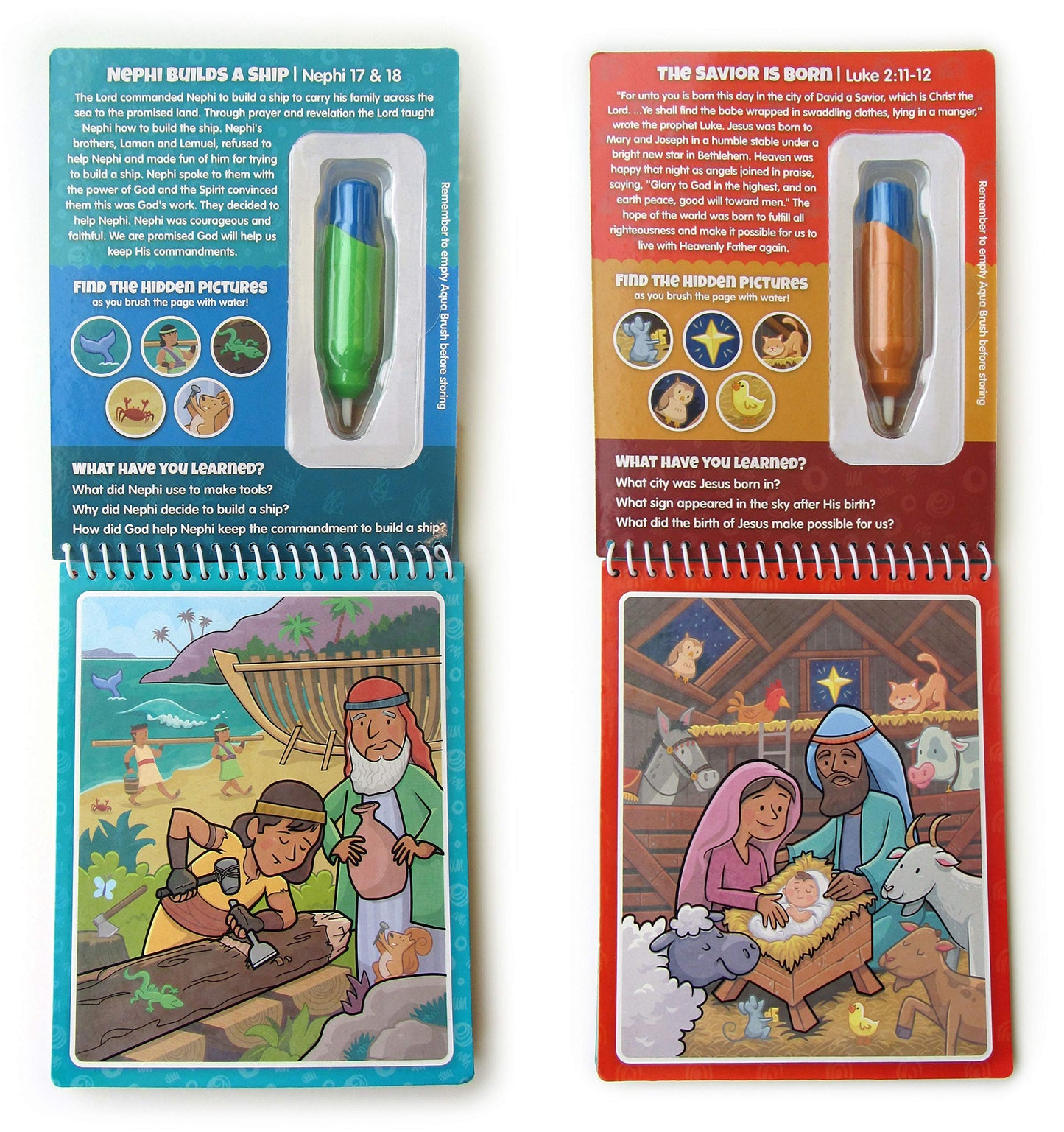 Kangatoys Water Reveal Coloring Scripture Books For Kids. 2 Pack Book Of Mormon And New Testament Bible Stories: Preschool, Elem