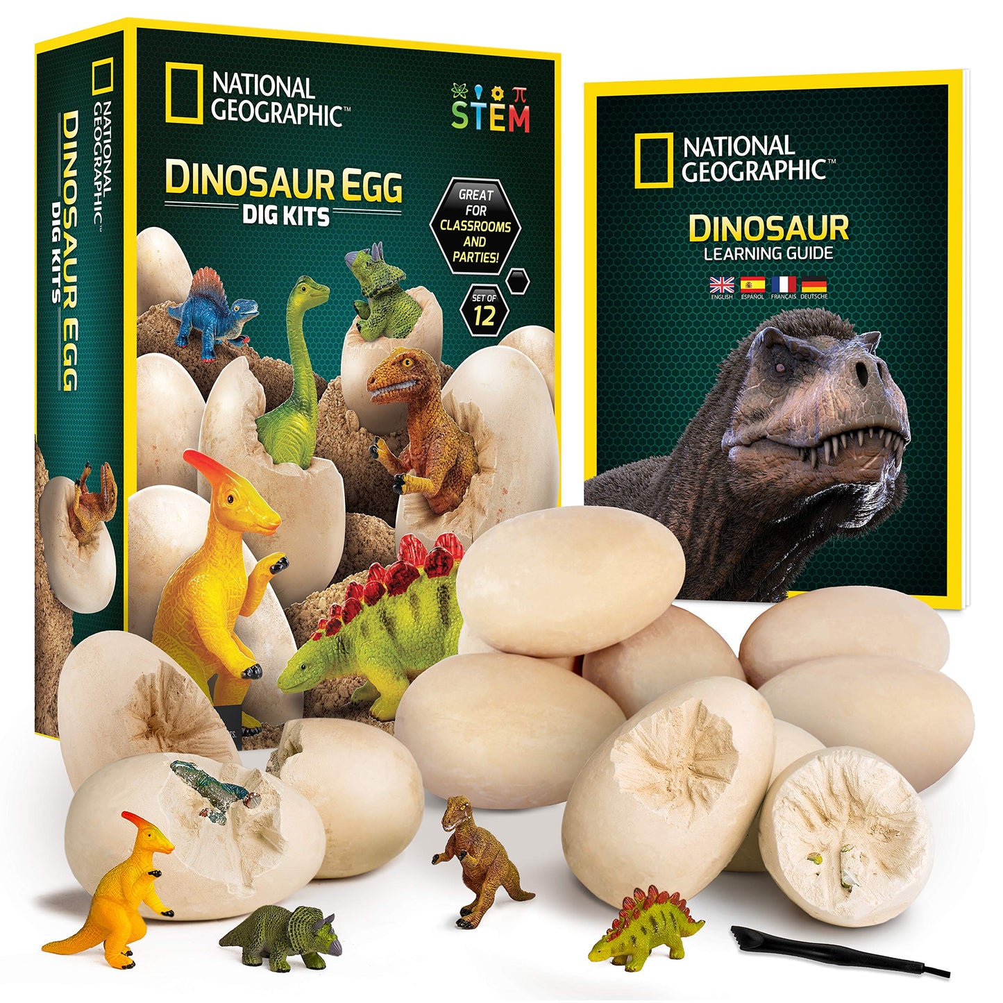 National Geographic Dinosaur Dig Kit - 12 Dino Shaped Bricks With Figures Inside & Excavation Tool Sets, Egg Hunt Or Party Activity, Great Stem Toy For Boys & Girls, Easter Basket Stuffers