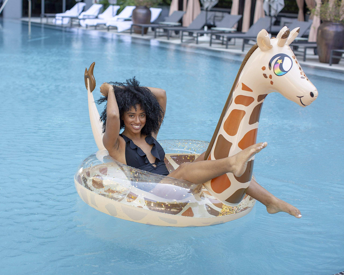 Poolcandy Jumbo 48'' Giraffe Pool Tube, Stylish, Ultra Durable, Easy-Inflate Pvc Pool Tube, Great For Pool, Beach, Lake, River,