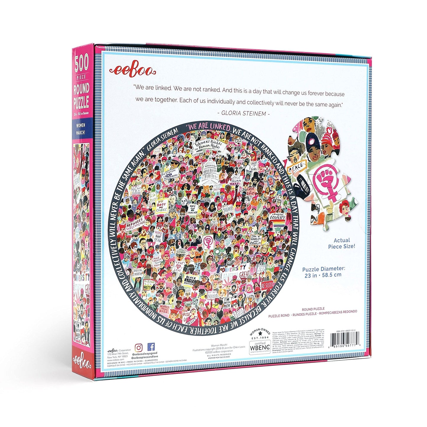 Eeboo: Piece And Love Women March! 500 Piece Round Circle Jigsaw Puzzle, Puzzle For Adults And Families, Glossy, Sturdy Pieces And Minimal Puzzle Dust