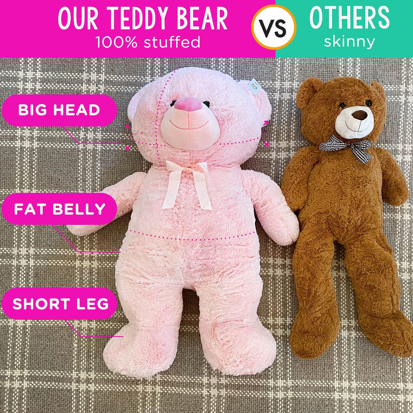 Lotfancy Valentines Day Gifts For Boyfriend, Girlfriend, 3 Feet Giant Teddy Bear Stuffed Animal, 36 Inch Large Bear Plush Toy With Footprints For Birthday, Anniversary, Christmas