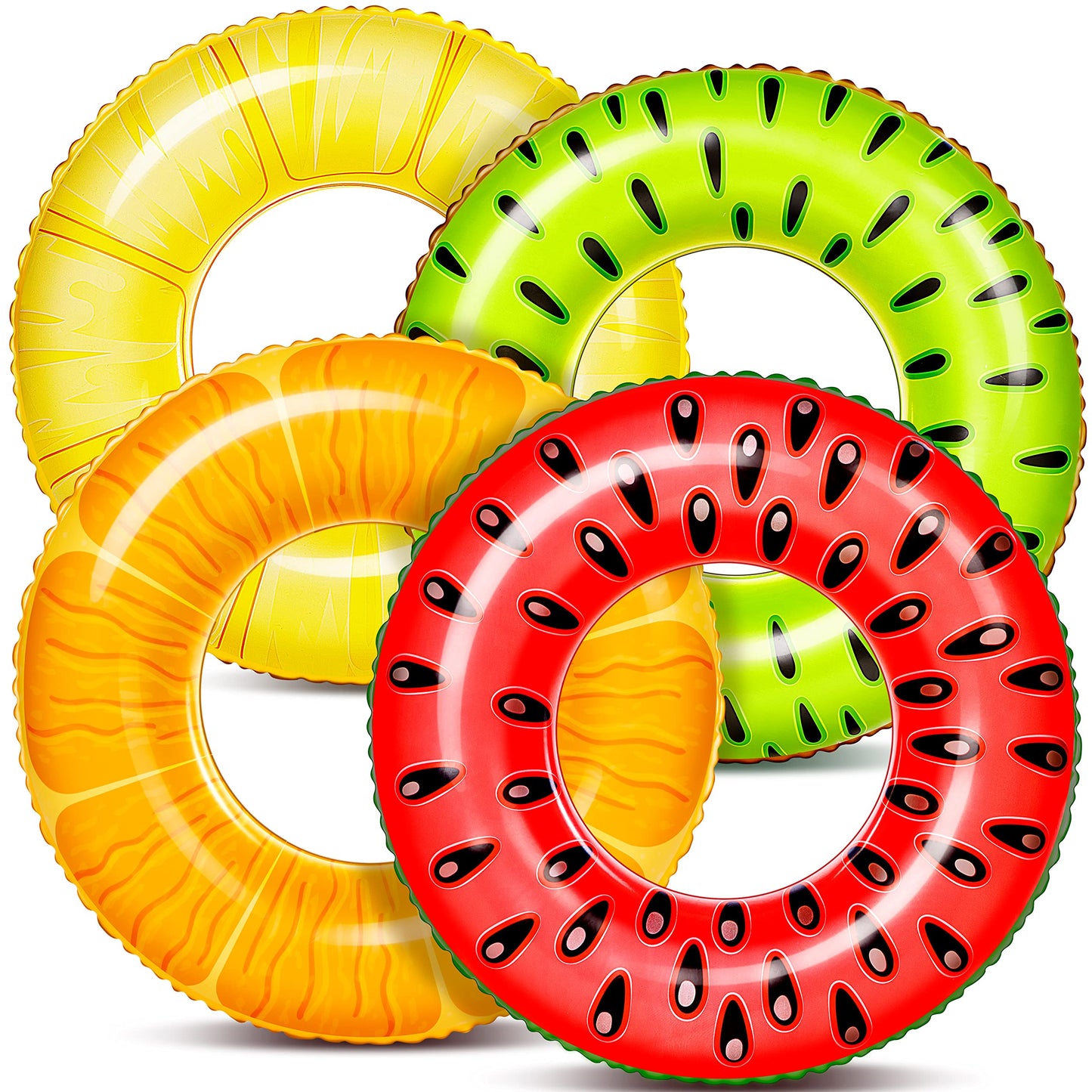Sloosh 4 Pack Inflatable Pool Floats Fruit Tube Rings, Fruit Swim Tubes, Pool Floaties Toys, Beach Swimming Party Toys For Kids And Adults