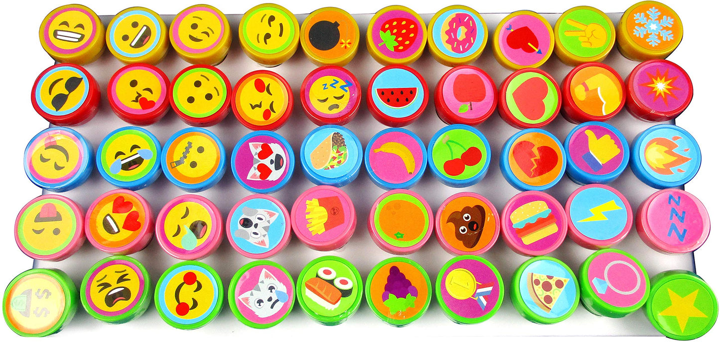 Tiny Mills 50 Pcs Emoji Assorted Stamps for Kids Self-Ink Stamps (50 Different Designs) for Emoji Birthday Party Favors,Goodie B