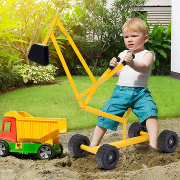 GLACER Kids Sand Digger with Wheels, Sandbox Digger Excavator Crane with Rotatable Seat, Kids Ride on Swivel Sand Digger for San