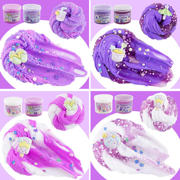 LAWOHO 6 Packs Gradient Purple Slime Kit - Cloud, Butter, Clear, Crunchy Slime for Kids, Non-Stick Party Favors, 360ml Beach Color