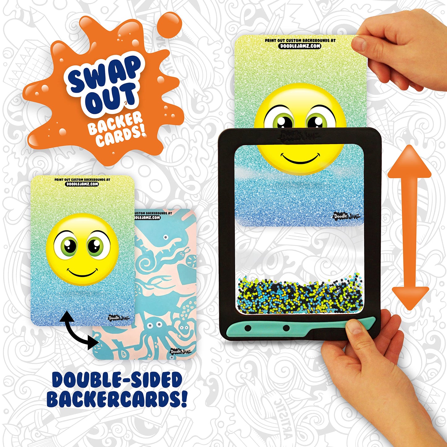 DoodleJamz JellyPics - Sensory Drawing Pads Filled with Non-Toxic Squishy Beads and Gel - Includes Stylus, Removable 2-Sided Emo