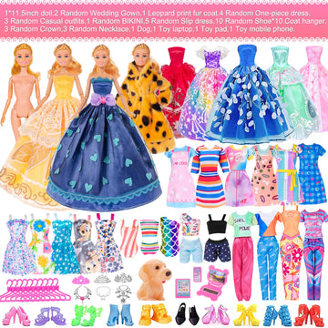 50Pcs 11.5 Inch Fashion Girl Doll With Clothes And Accessories Set Include Doll, Fur Coat, Pricess Dresses, Fashion Dresses,Slip Dress, Outfits, Bikini For Girls (Include Doll)