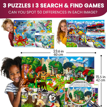 Quokka Floor Puzzles For Kids Ages 8-10 – 3X150 Piece Puzzles For Kids Ages 4-6 – Search & Find Ocean Animal Kid Activities Included For 5-8 Year Old – Toddler Learning Toy Game Gift For Boys & Girls