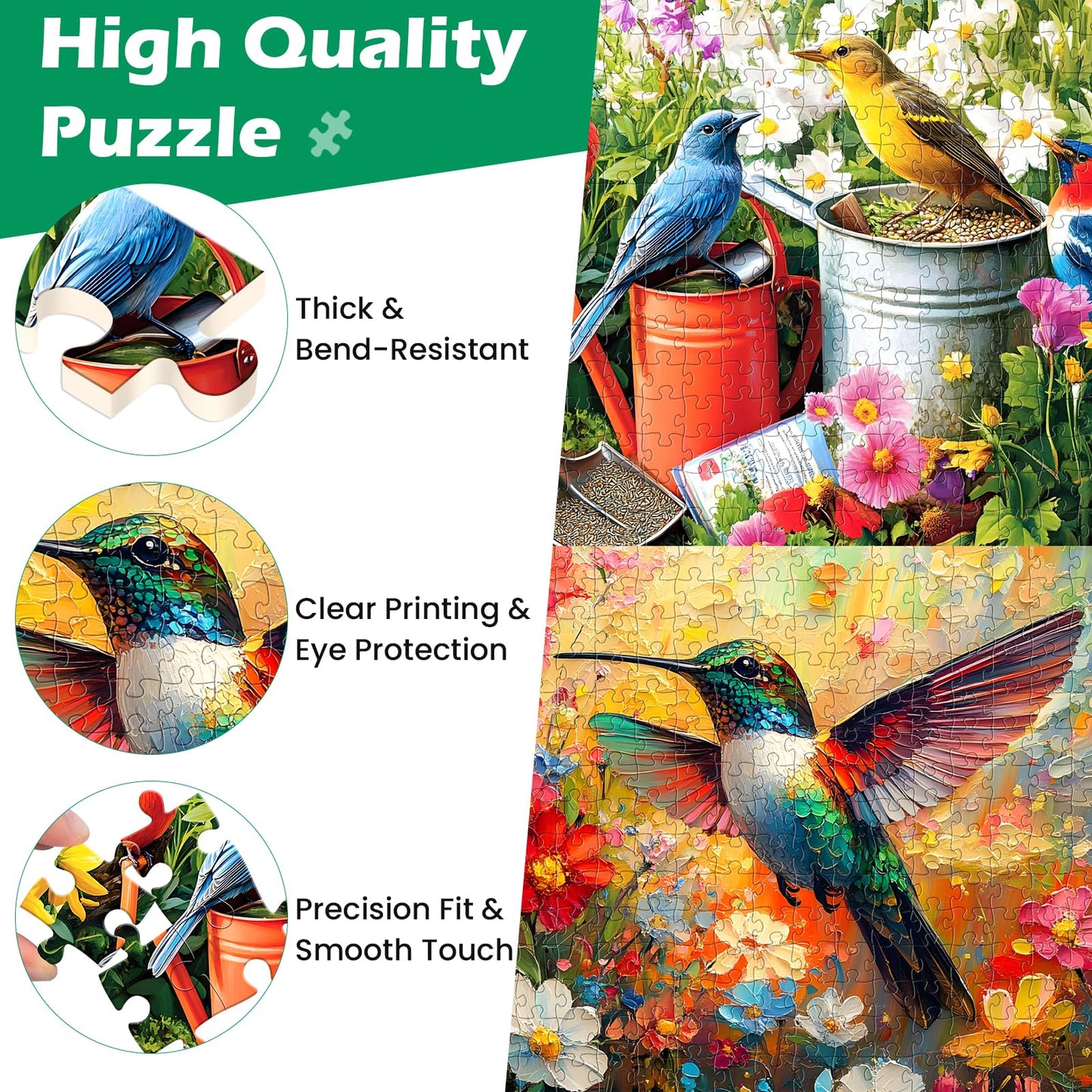 2 Pack Jigsaw Puzzles 300 Pieces for mature-themeds Hummingbird Puzzle for mature-themeds Kids Seniors Bird 300 Pieces Puzzle No Dust Pieces Fit Together Perfectly Challenging Puzzles Family Game Gift Toy