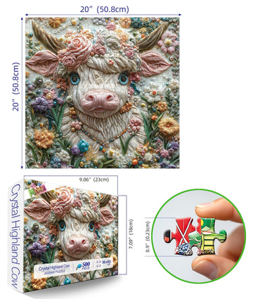 MINIWAN 500 Piece Art Jigsaw Puzzle for mature-themeds - Unique 3D Embroidery Flower Cow Cool Puzzles for mature-themeds Challenging mature-themed Puzzle 20x20 Inch