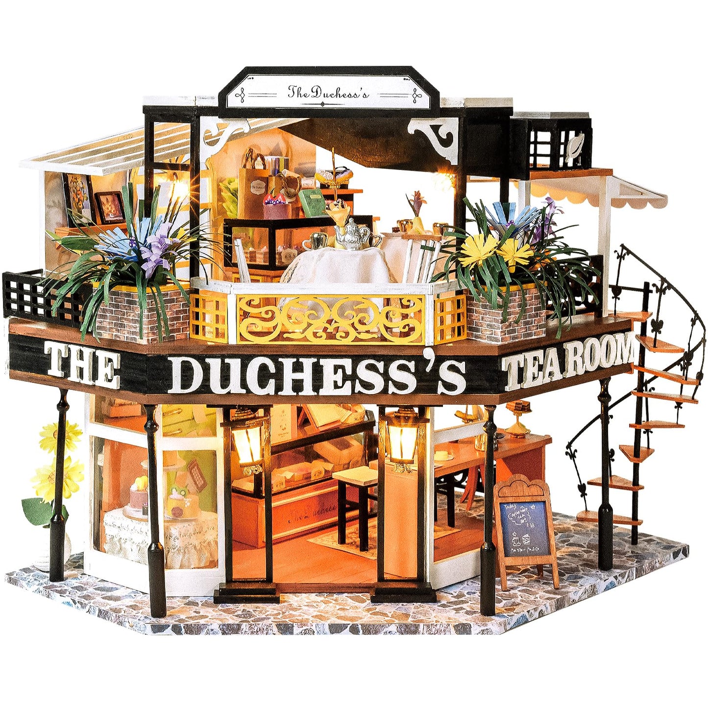 Cutebee Dollhouse Miniature With Furniture, Diy Wooden Dollhouse Kit Plus Dust Proof, Creative Room Idea (The Duchess'S Tea Room