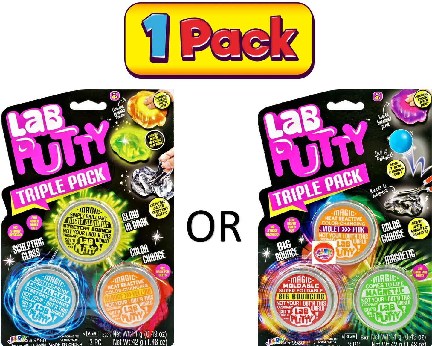 JA-RU Glow in The Dark Putty Bundle Set - 3 Assorted Putties, Clear, Bouncing, Color Changing, Magnetic - Kids Slime Party Favors