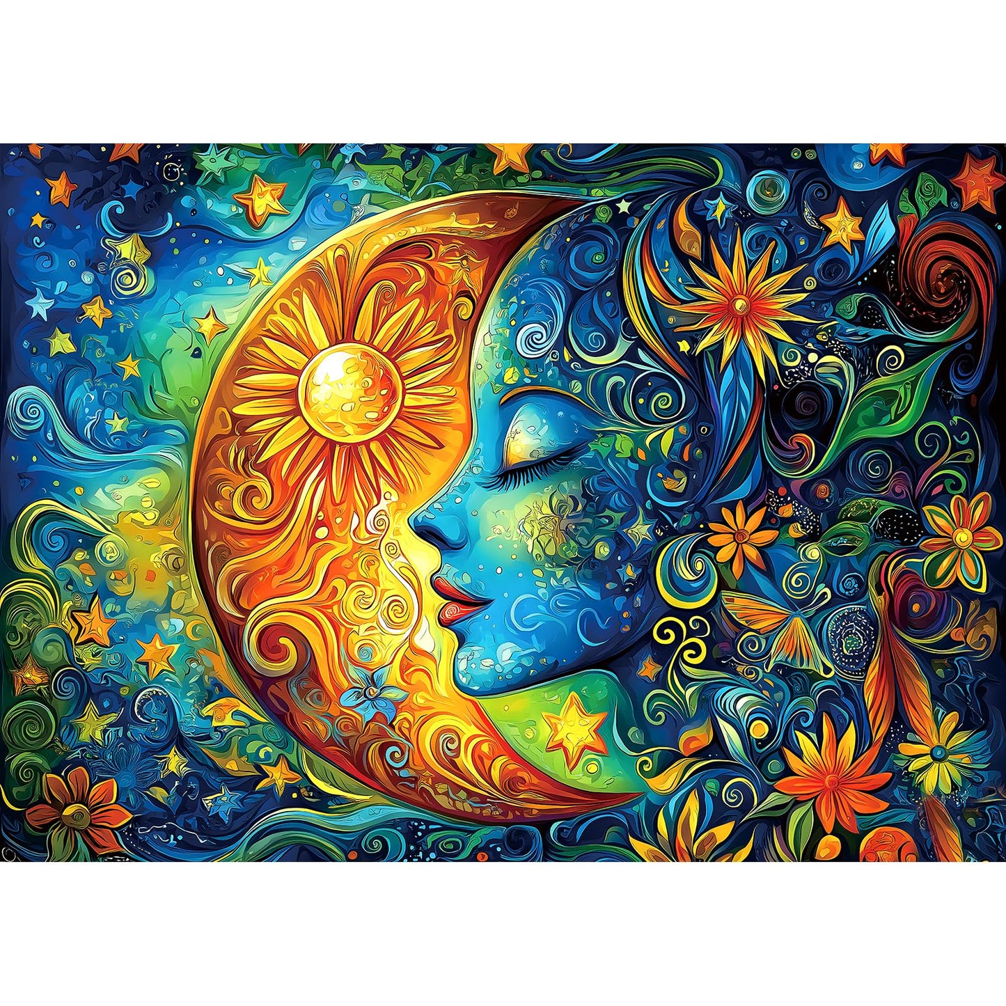 Moon Puzzles For Adults 1000 Pieces Blue Girl Face Art Flowers Puzzle For Adults Jigsaw Puzzles 1000 Pieces With Letters On Back