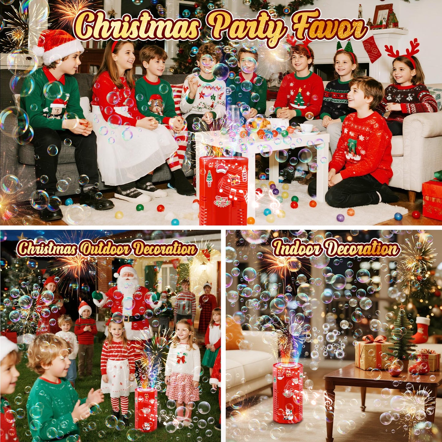 Bubble Machine with Lights and 2 DIY Stickers Christmas Sound Effects Rainbow Bubbles Christmas Toys Stocking Stuffers Gifts for Kids & mature-themeds