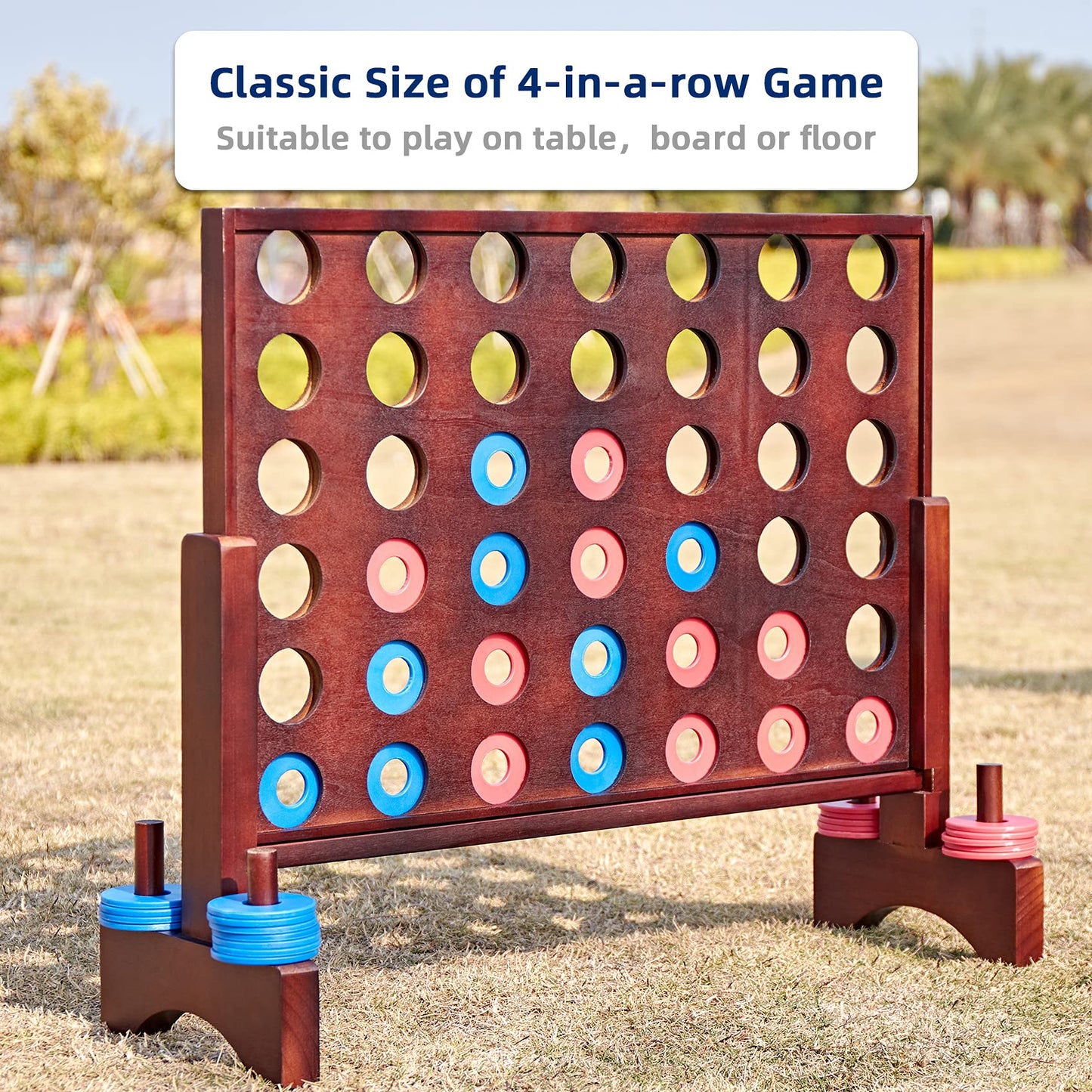 Speedarmis Giant Wooden 4 In A Row Game - Fun Indoor And Outdoor Board Game For Teens, Includes 42 Pcs Dics And Carrying Bag
