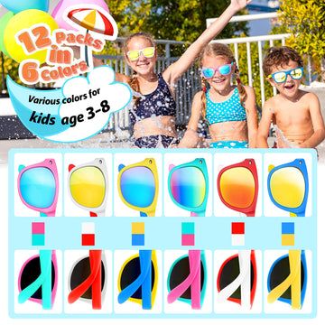 Giftinbox Kids Sunglasses Bulk, 12Pack Kids Sunglasses Party Favor With Uv Protection For Boys Girls, Beach Pool Birthday Party Supplies, Goody Bag Fillers Easter Basket Stuffers Gift For Kids 3-8