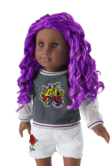 American Girl Truly Me 18-Inch Doll #91 With Gray Eyes, Purple Hair, And Very Deep Skin In Graffiti Outfit, For Ages 6+