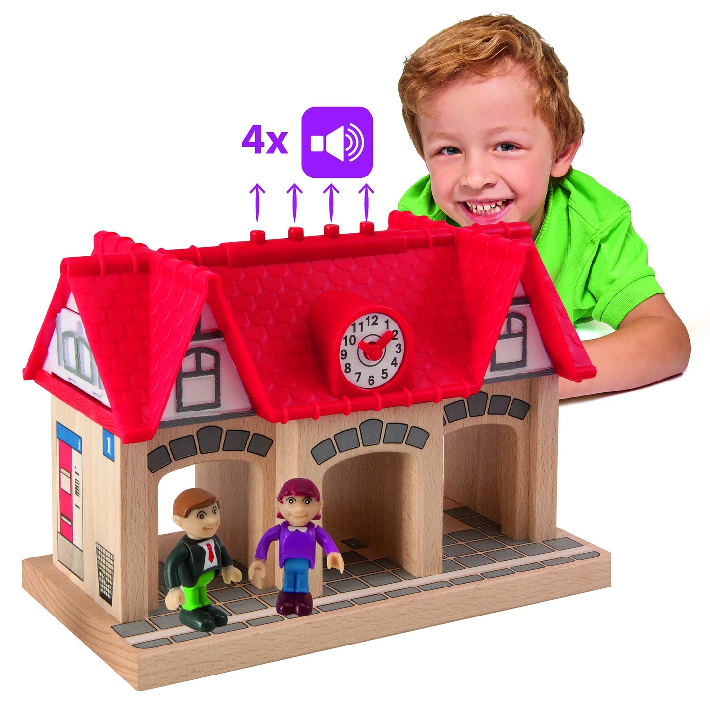 Eichhorn Wooden Soundstation For Trains Sets (4 Piece), Brown
