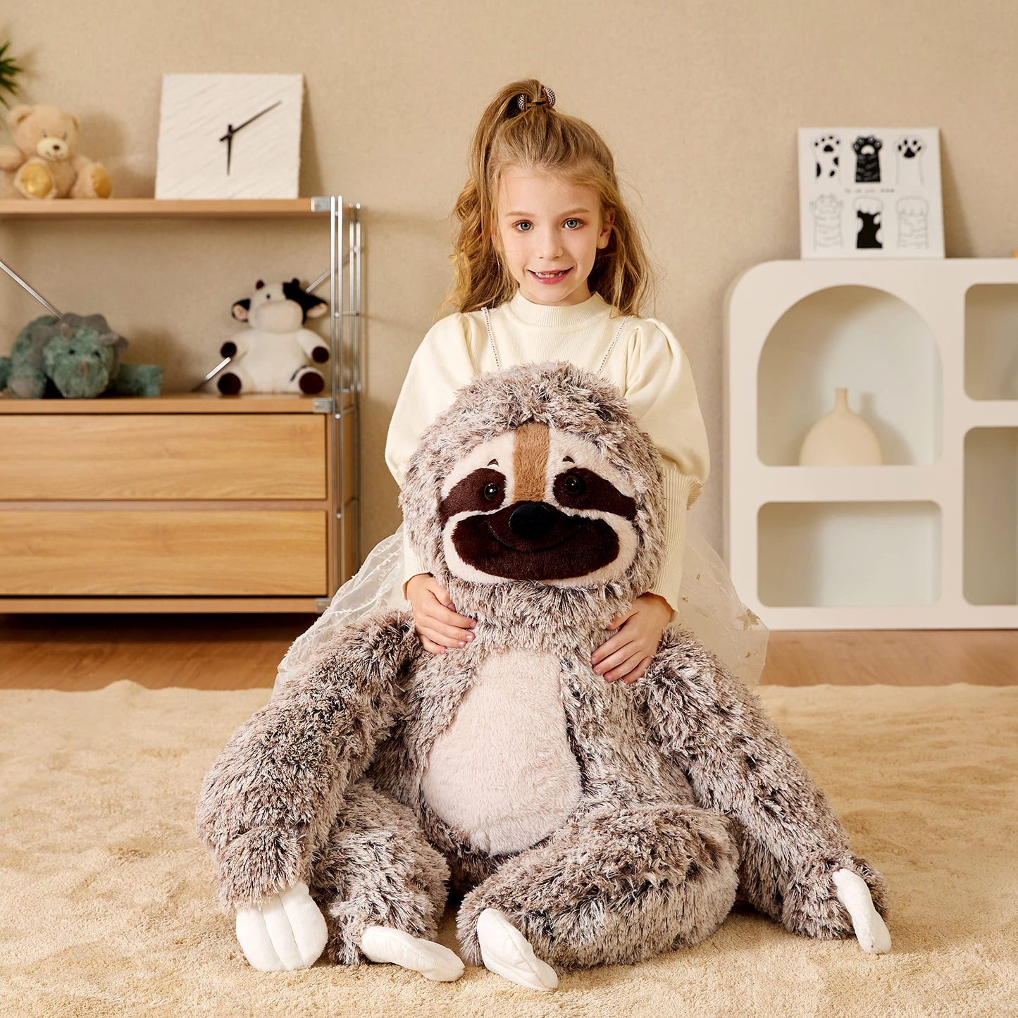 EARTHSOUND Giant Sloth Plush Toy, 30" Jumbo Brown Stuffed Animal, Soft Polyester, Perfect Gift for Kids and Girlfriend