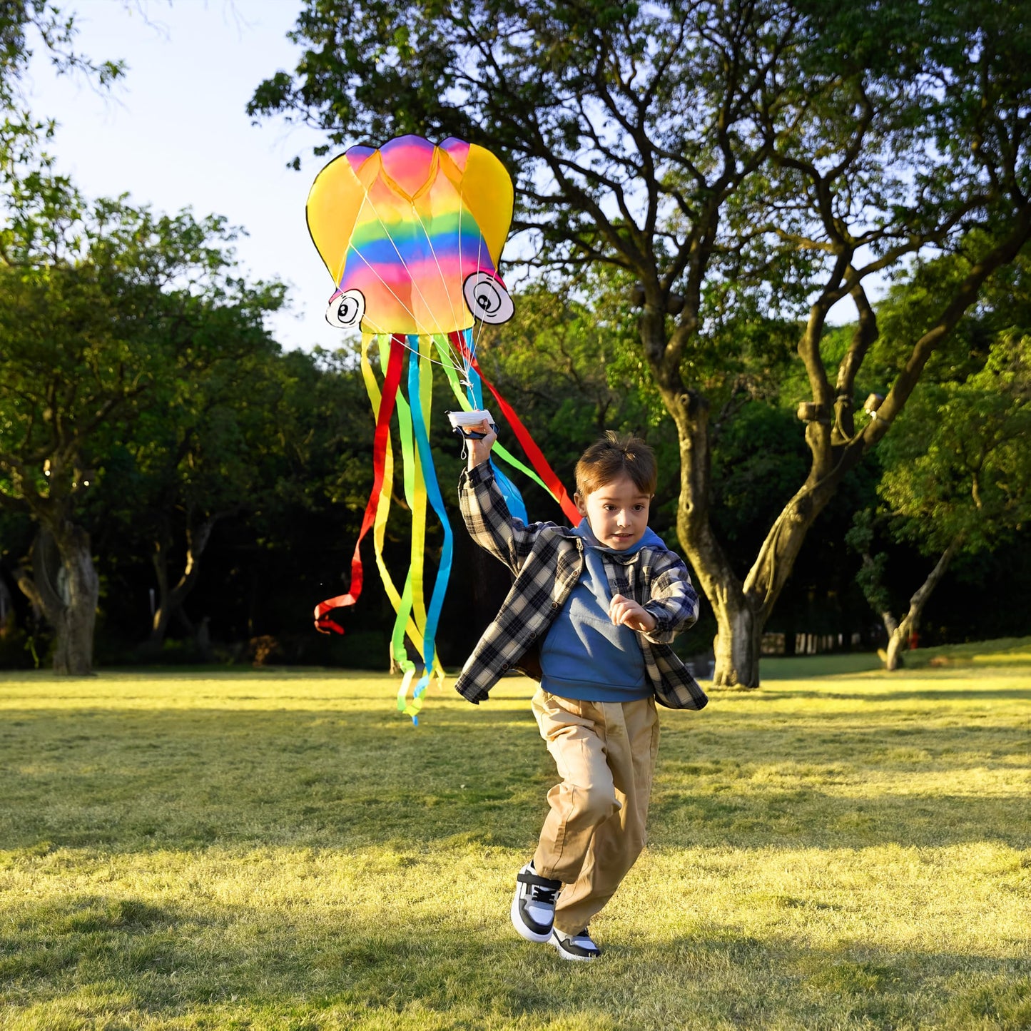 SYNCFUN Large Kite in The Rainbow Octopus- Easy-Fly Design for Kids and Adults with 328ft Line, Giant Beach Kites for Outdoor Fu