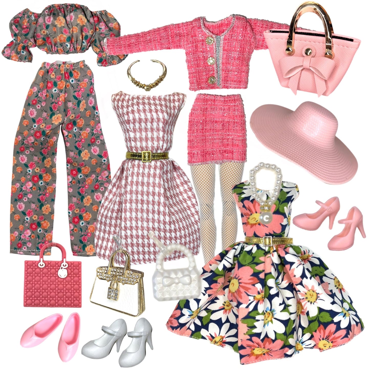 Eledoll Fashion Pack Clothes Set For 12 Inch Doll Summer In Paris Floral Dress Set (Katherine)