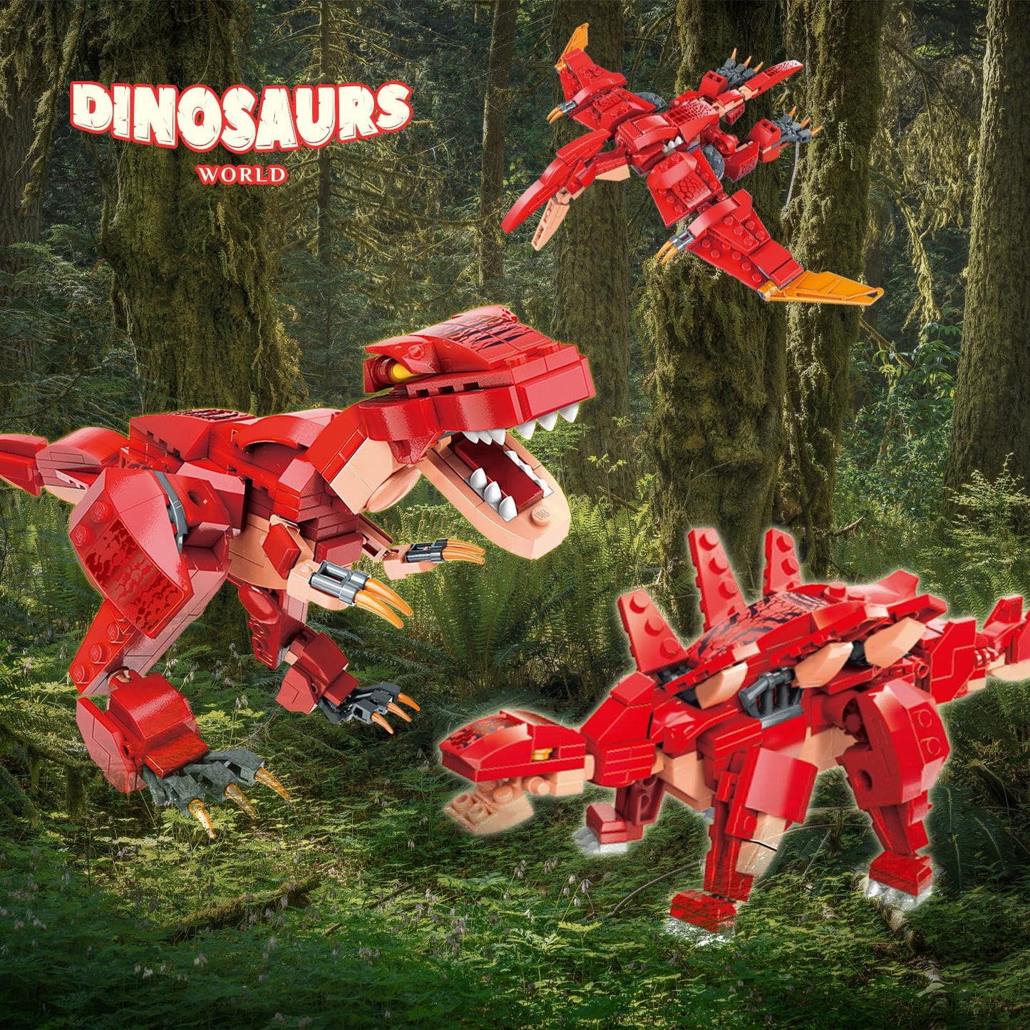 Hsanhe Stem 3 In1 Dinosaurs Building Kits 287Pcs, Toys For Kids Age 6-10 Year Old, Educational Building Sets Best Gifts For Boy 6-10 (Red)
