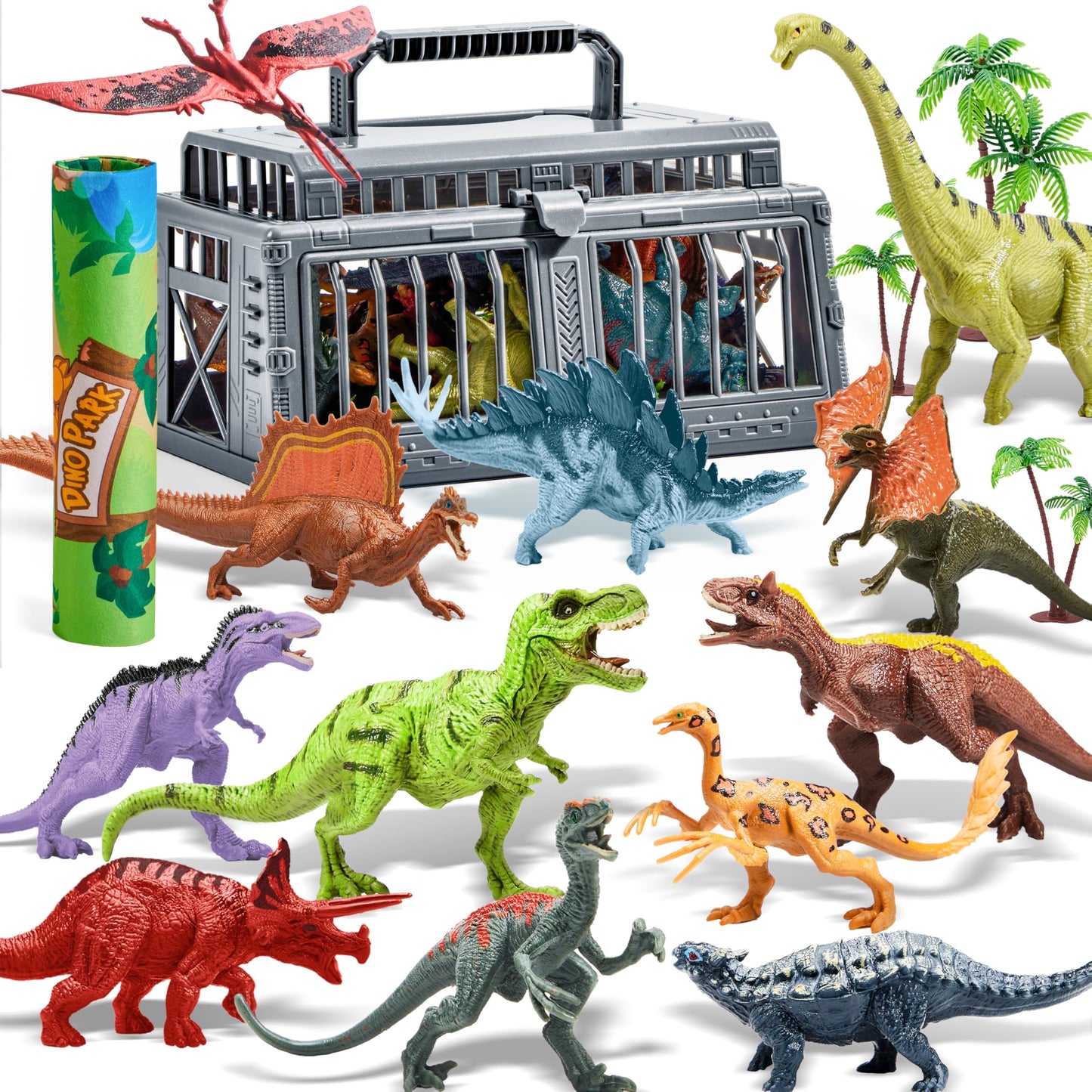 Joyin Dinosaur Toys With Activity Play Mat & Storage Cage, 19 Pcs Realistic Dinosaur Figures & Trees For Toddlers Kids Ages 3-5, Ideal For Boys And Girls Gift