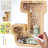 weallbuy Large Letter Piggy Bank for Kids Boys Girls Wooden Personalized Piggy Banks A-Z with Target Area Clear Alphabet Banknote Coin Banks for Gift Decoration Baptism (J)