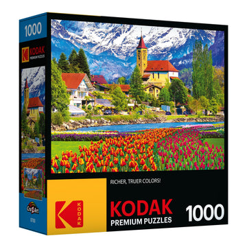 RoseArt 1000 Piece Jigsaw Puzzle - Brienz Town and Flowers, Switzerland - Multi-colored, Paper Material, Model 8700ZZAK