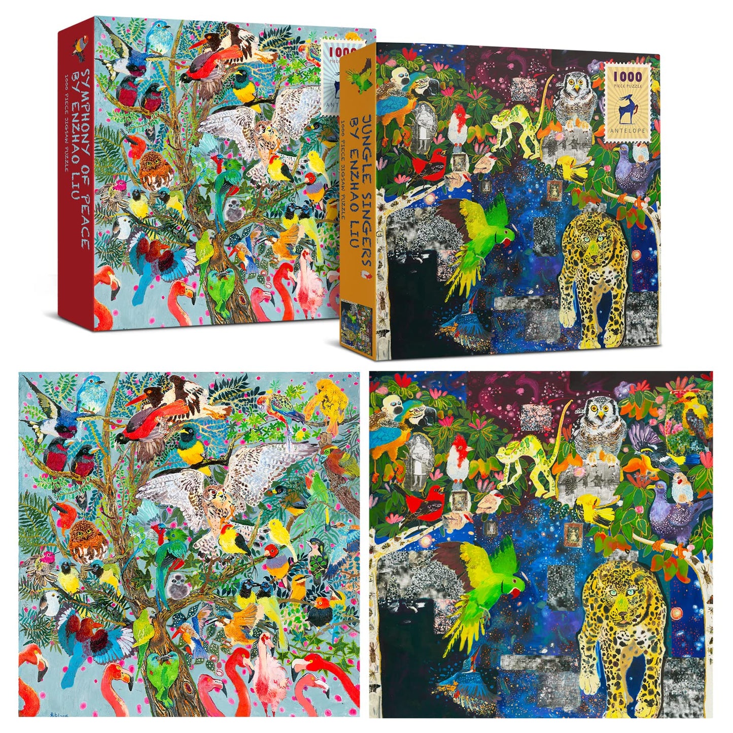 Antelope- 2-Pack-1000 Piece Puzzle For Adults, Symphony Of Peace & Jungle Singers Jigsaw Puzzle 1000 Pieces By Enzhao Liu, No Du