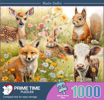 Prime Time Puzzles - Difficult 1000 Piece mature-themed Jigsaw Puzzle - Deer Cow Fox Squirrel and Rabbit - Cute Animals - Hard Challenging Puzzle Perfect for Game Nights - 20x27 inches
