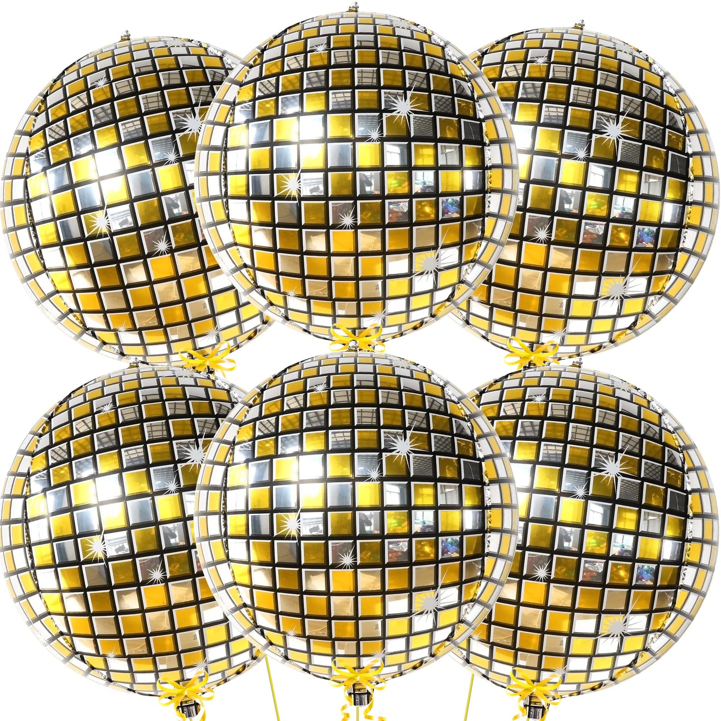 Katchon, Gold Disco Ball Balloons - 22 Inch, Pack Of 6 | Metallic Gold Disco Balloons For Graduation Decorations, Class Of 2025