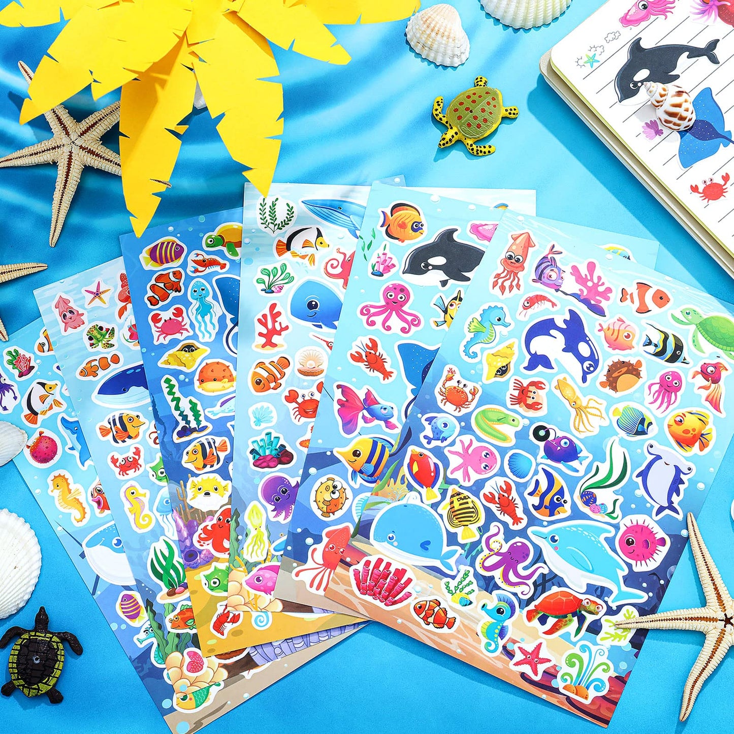 Teling 48 Sheets Ocean Stickers For Kids Ocean Animal Stickers Fish Sticker For Ocean Sea Party Favors Self Adhesive Small Wall Decal Waterproof Class Rewards For Boys Girls Teachers(Ocean Animal)