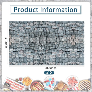 Cobblestone Tablecloth Stone Printed Table Cover Medieval Table Decoration Plastic Tablecloth Stone Brick Tablecovers For Medieval Castle Knight Themed Party Supplies, 4.3 X 7.2 Ft (10 Pieces)