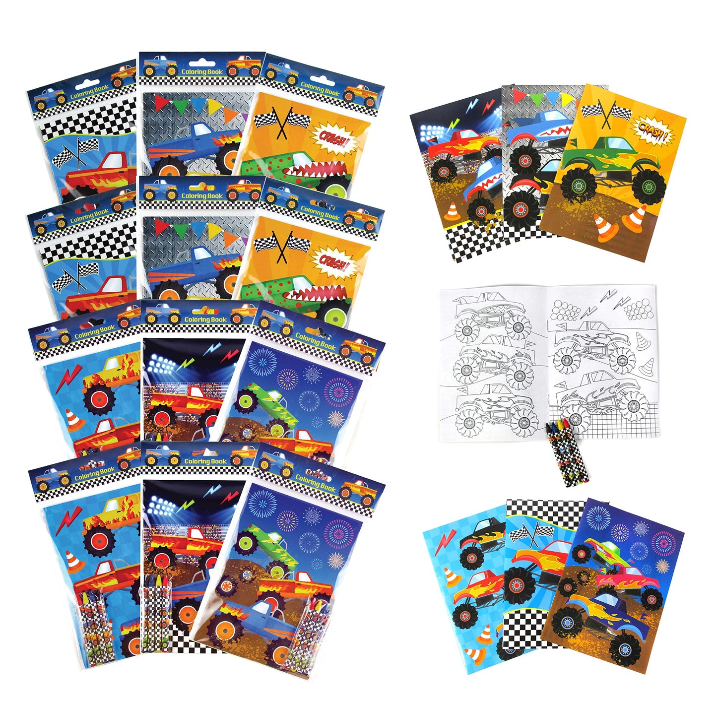 Tinymills Monster Truck Coloring Book Set With 12 Coloring Books And 48 Crayons Monster Truck Birthday Party Supplies Favor Bag Filler Carnival Prizes Rewards Classroom Party