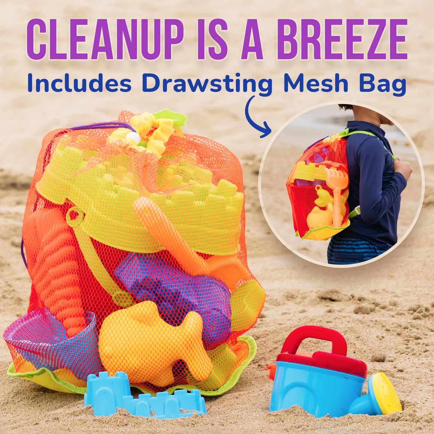 Click N' Play Toddler Beach Toys for Kids 3-10 - 13 Piece Sand Toys Including Sand Bucket, Watering Can, Rake, Shovel, 9 Sand Mo