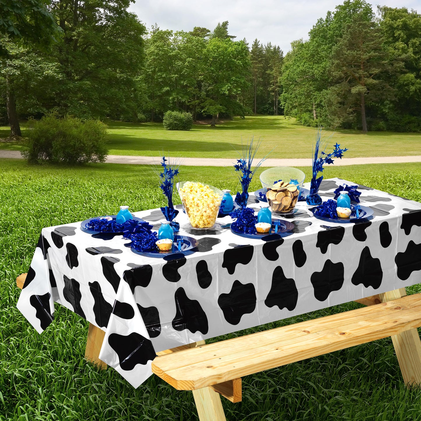 Cow Print Tablecloth (Pack Of 6) 54 X 72 Inch Tablecloths For Cow Themed Party Decorations, And Birthday Party Decorations, Picnic Table Covers, (Black And White)